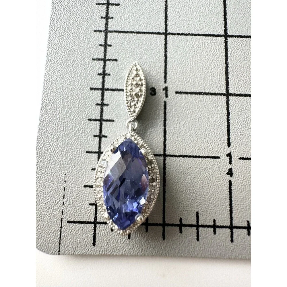 925 Sterling Silver Marquise blue Spinel Pendant with Diamond